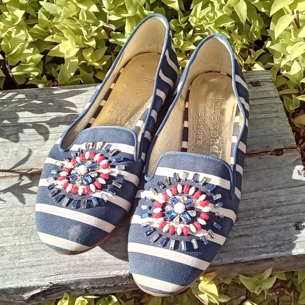 Kate Spade "Tia Firework" Loafers Embellished Canvas Slip-On Shoe Women Size 8.5 - Picture 16 of 16